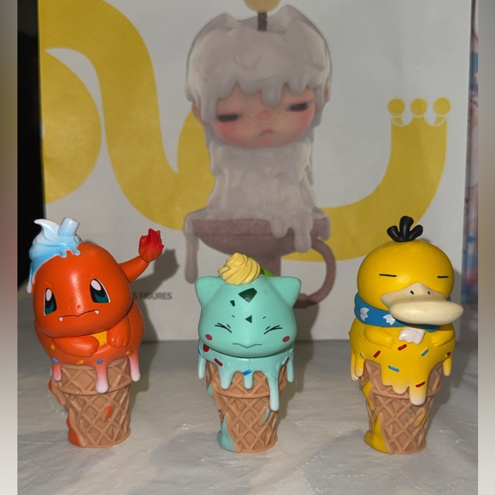 Pokemon Ice & Hello Kitty Cream Cone Figures - Orange, Blue, Yellow